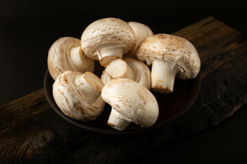 Mushrooms on a black background.