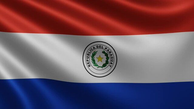 Paraguayan flag in the wind close-up, the national flag of Paraguay flutters in 3d, in 4k resolution. High quality 4k footage