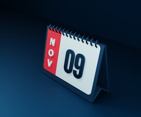 November Realistic Desk Calendar Icon 3D Illustration Date November 09