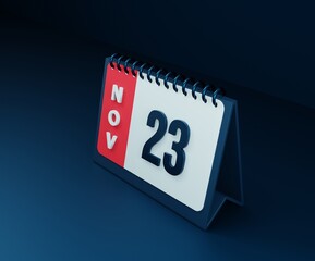 November Realistic Desk Calendar Icon 3D Illustration Date November 23