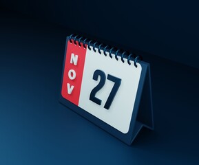 November Realistic Desk Calendar Icon 3D Illustration Date November 27