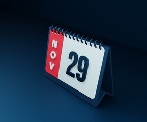 November Realistic Desk Calendar Icon 3D Illustration Date November 29