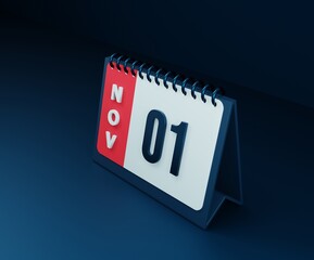 November Realistic Desk Calendar Icon 3D Illustration Date November 01
