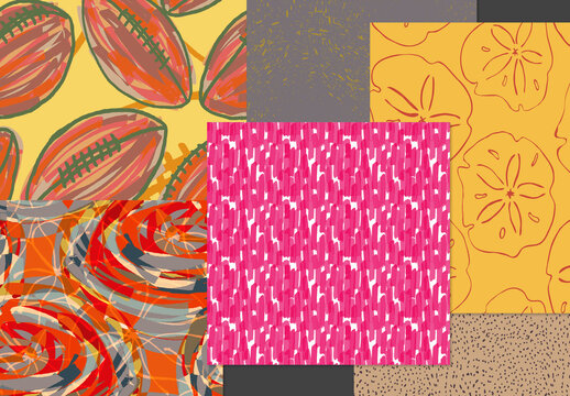 Seamless Pattern Set with Hand Drawn Floral Elements