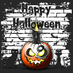 Happy Halloween. Billiard ball as pumpkin