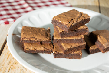 delicious homemade chocolate brownie over table, delicious tasty dessert