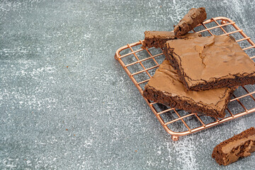 delicious homemade chocolate brownie over table, delicious tasty dessert