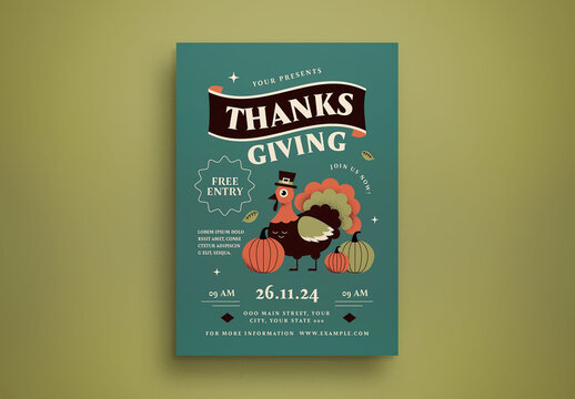 Green Flat Design thanksgiving Flyer