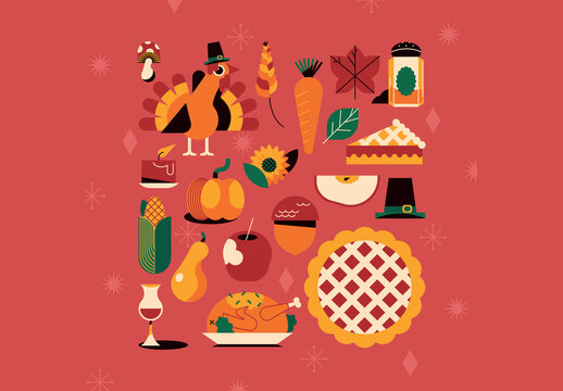 Red Flat thanksgiving Illustration