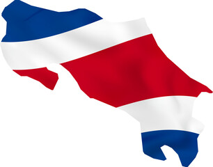 Costa Rica map with waving flag.