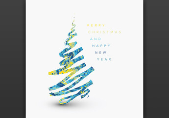 Modern Trendy White Christmas Card with Vivid Color Christmas Tree