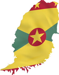 Grenada map with waving flag. - obrazy, fototapety, plakaty
