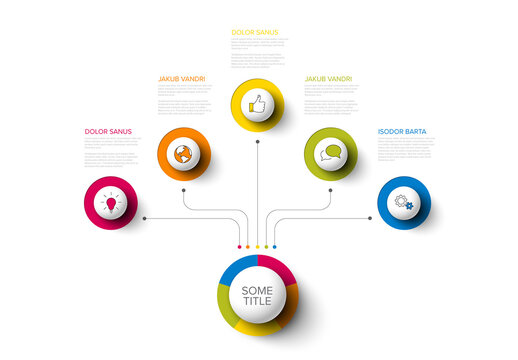 Simple Infographic with Six Sphere Elements and Icons on White Background