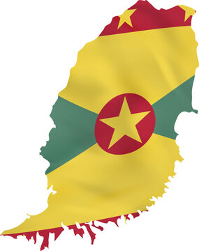 Grenada map with waving flag.