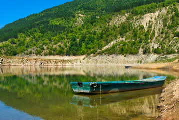 Amazing view of curvy, meandering Zavoj lake on Old Mountain, Serbia. Zavojsko Lake near Pirot