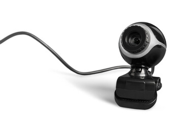 Internet webcam isolated online computer accessory video camera - obrazy, fototapety, plakaty