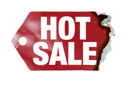 Burning label with text "hot sale" on transparent background