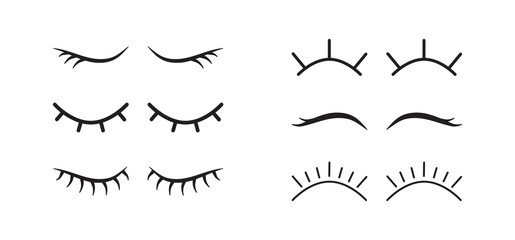 Fototapeta premium Eyelash vector icon, eye close and open, cartoon makeup, black line symbol lash isolated on white background. Beauty illustration