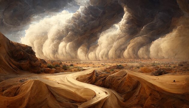 Vast desert landscape, beautiful large desert with dust clouds