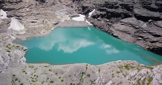 Aerial View of Swiss Alpine Lake in the Alps in Lenk, Switzerland