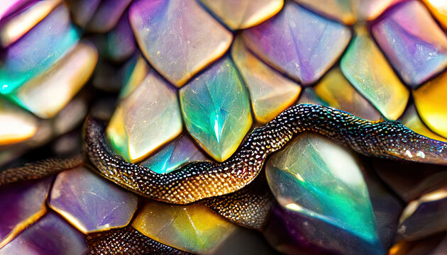 Iridescent scales. Dragon, snake, lizard scale pattern. wallpaper background.