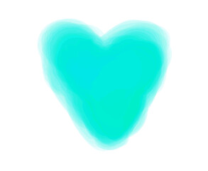 Watercolor digital heart on white. Aquarelle blotch on isolated background. Colored blur stain. Hand drawn spot for design and work. Colorful illustration