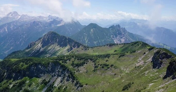 Aerial View of Austrian Mountain Range in Vorarlberg, Austria
