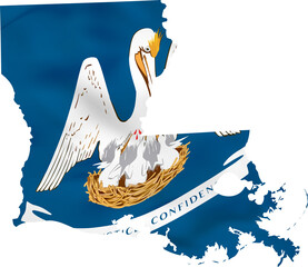 Louisiana map with waving flag, US state.