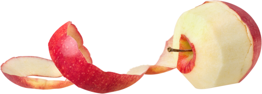Apple skin being peeled off