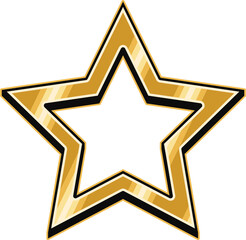 Single gold star in vintage style. Golden thick outline.