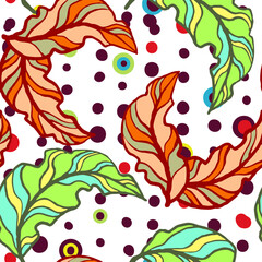 Nature seamless vector pattern with hand drawn twig, tree branch with leaves, tropical summer time. Ecological rural theme for poster print, wrapping paper, wallpaper, clothes textile, fabric design.