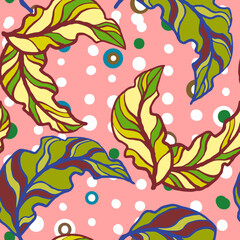 Nature seamless vector pattern with hand drawn twig, tree branch with leaves, tropical summer time. Ecological rural theme for poster print, wrapping paper, wallpaper, clothes textile, fabric design.