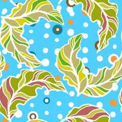 Nature seamless vector pattern with hand drawn twig, tree branch with leaves, tropical summer time. Ecological rural theme for poster print, wrapping paper, wallpaper, clothes textile, fabric design.