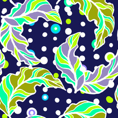 Nature seamless vector pattern with hand drawn twig, tree branch with leaves, tropical summer time. Ecological rural theme for poster print, wrapping paper, wallpaper, clothes textile, fabric design.