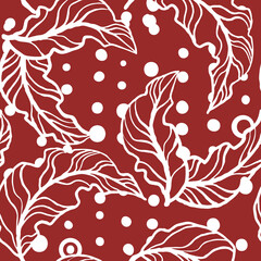 Nature seamless vector pattern with hand drawn twig, tree branch with leaves, tropical summer time. Ecological rural theme for poster print, wrapping paper, wallpaper, clothes textile, fabric design. © Berolina