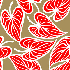 Nature seamless vector pattern with hand drawn twig, tree branch with leaves, tropical summer time. Ecological rural theme for poster print, wrapping paper, wallpaper, clothes textile, fabric design. © Berolina