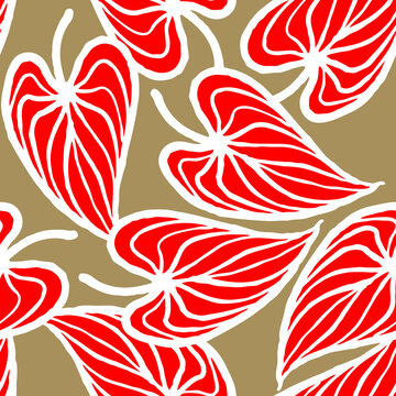 Nature seamless vector pattern with hand drawn twig, tree branch with leaves, tropical summer time. Ecological rural theme for poster print, wrapping paper, wallpaper, clothes textile, fabric design.