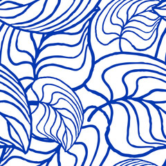 Nature seamless vector pattern with hand drawn twig, tree branch with leaves, tropical summer time. Ecological rural theme for poster print, wrapping paper, wallpaper, clothes textile, fabric design. © Berolina