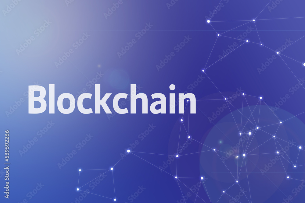 Poster title image of the word blockchain. it is a web3 related term.