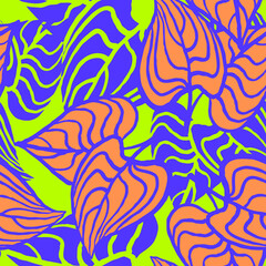 Nature seamless vector pattern with hand drawn twig, tree branch with leaves, tropical summer time. Ecological rural theme for poster print, wrapping paper, wallpaper, clothes textile, fabric design.