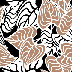 Nature seamless vector pattern with hand drawn twig, tree branch with leaves, tropical summer time. Ecological rural theme for poster print, wrapping paper, wallpaper, clothes textile, fabric design. © Berolina