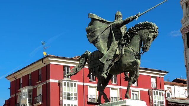 Statue of the knight Cid in Burgos, Spain. High quality 4k footage