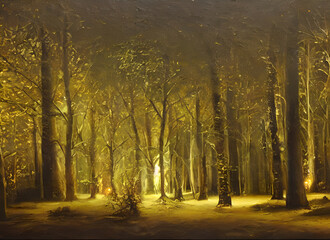 Fototapeta premium Trees Landscape Nature Tree Misty Abstract Fall Green Sun Woods Texture Wood Lake River Light Sunlight Natural Winter Park Reflection Water Mist Fog Forest Autumn