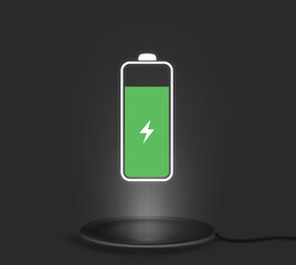 Fototapeta premium Smartphone charging. Mobile cell phone charge battery from wireless inductive charger. Electronic devices concept.