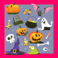 cute halloween collection, suitable for t-shirt designs, stickers, posters and others
