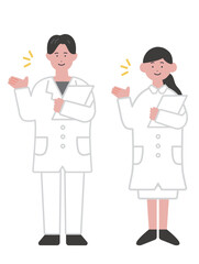 カルテを持って案内をする医療従事者のイラスト