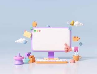 
mock desktop computer The device screen simulates a blank screen. creative concept Realistic 3D Design Icons Configure Web Repair Website Maintenance & Setup Illustration 3D Rendering