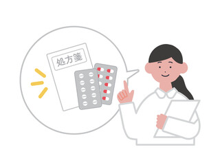 処方箋　薬　説明する看護師のイラスト