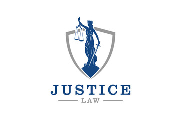 Lady Justice justitia goddess logo for attorney and law minimalist modern silhouette statue black icon design.