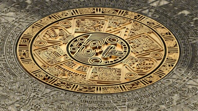 3D illustration of the Mayan calendar spinning in loop
